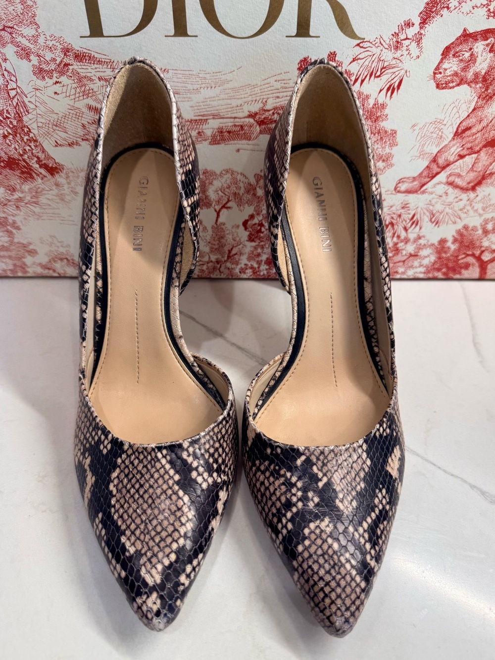 Snake Print Leather D’Orsay Pumps, Womens Size 8